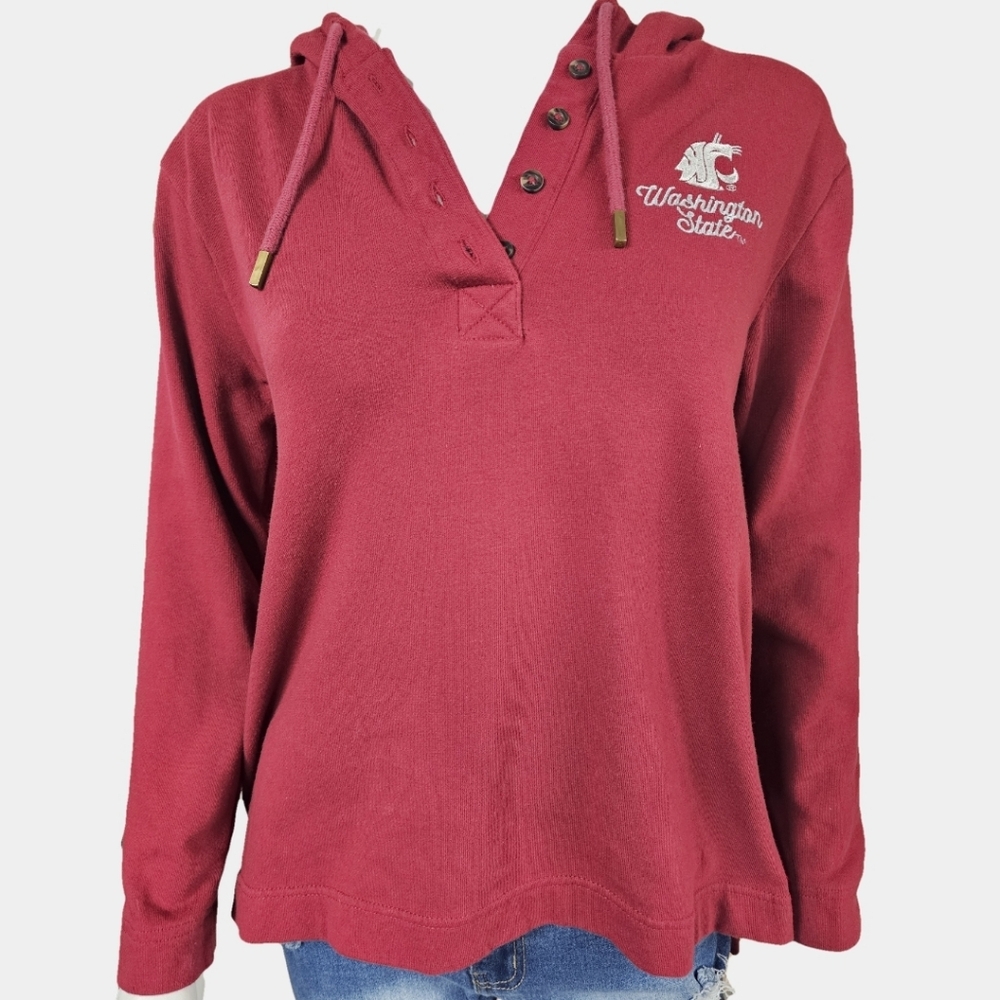 Champion 1/4 Button WSU Long Sleeve Hooded Sweatshirt Size M